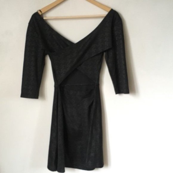 Wide V-Neck Black Skater Dress - Picture 5 of 5